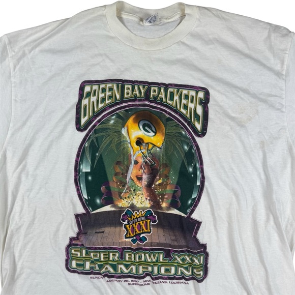 Vintage 90s Starter Green Bay Packers Super Bowl XXXI Champions T-Shirt Mens XL - Picture 1 of 7